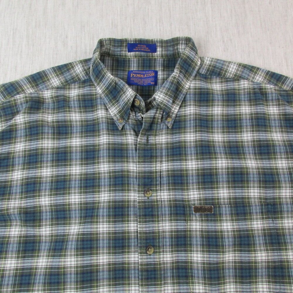 Pendleton Green Blue Plaid Long-Sleeve Button-Down Shirt - Picture 3 of 11